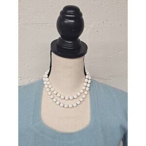 Vintage Double Strand White Beaded Necklace Gold tone Clasp Versatile Soft Girl